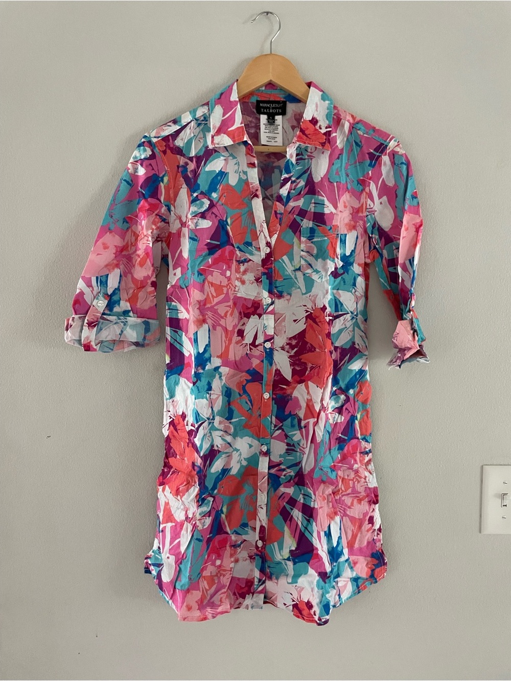 Miraclesuit x Talbots Bright Pink Multicolor Floral Swim Coverup Dress